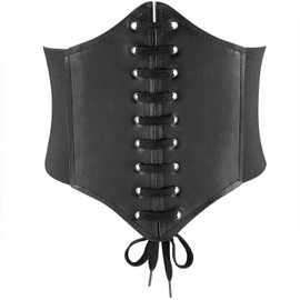 Glamorstar Corset Belt for Women Lace-up Leather Elastic Belts for Dresses Wide Tied Waspie Cincher Belts 115cm Black