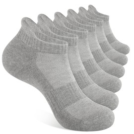 6 Pares Calcetines Deportivos para Hombre y Mujer, Calcetines Tobilleros de Algodón, Calcetas Antideslizantes Duradero, Calcetines de Corte Bajo Transpirable, Calcetines Acolchados para Correr (Gris)