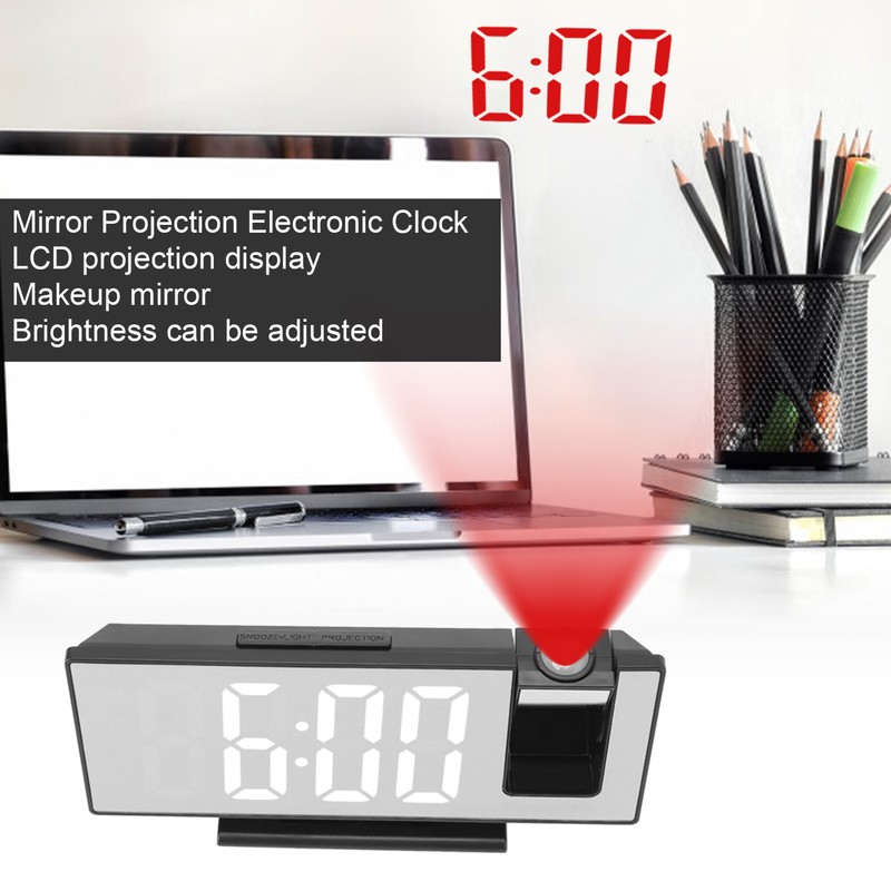 Projection Digital Alarm Clock USB Charging Automatic Dimming LED Mirror