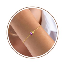 Birthstone Bracelets for Women, Dainty Gold Bracelet with Birthstone Birthday Gifts for Her Stocking Stuffers for Teens 14k Plated Adjustable Link Bracelet Anniversary Christmas Jewelry, Adjustable,