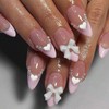 Valentines Press on Nails Almond Pink Fake Nails Medium French