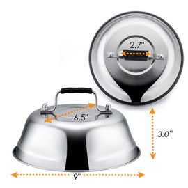 4Pack Cheese Melting Domes, Leonyo 9IN Heavy Duty Stainless Steel Basting Cover for Griddle, Durable Steaming Food Cover Teppanyaki Flat Top Griddle Grill Accessories, Dishwasher Safe