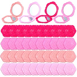 Limbeuuu 40 Pack Compact Mirror Plastic Portable Foldable Rose Flower Shaped Makeup Mirror Hand Bridesmaids Gift for Women Girls Wedding Party