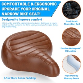 CDYWD Wide Bike Seat for Men Women Comfort, Large Soft Padded Bicycle Seat Cushion, Oversized Comfortable Replacement Saddle for City & Mountain Bicycle, Beach Cruiser, Ebike, Scooter, Stationary Bike