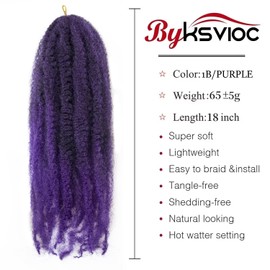 BYKSVIOC Afro Kinky Twist Crochet Hair Braids Marley Braid Hair 18inch Purple Cuban Twist Braiding Hair (1b/purple, 18inch)