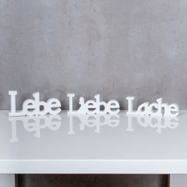 levandeo Set of 3 Wooden Lettering "Lebe Liebe Lach" White Stand Decorative Table Decoration Letters Decoration