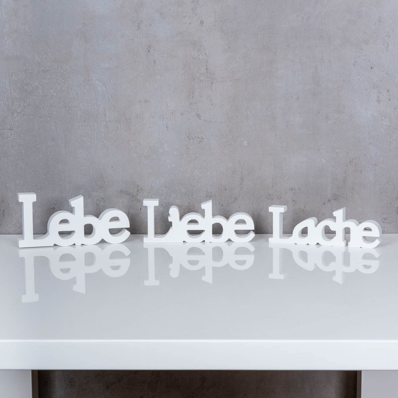 levandeo Set of 3 Wooden Lettering "Lebe Liebe Lach" White