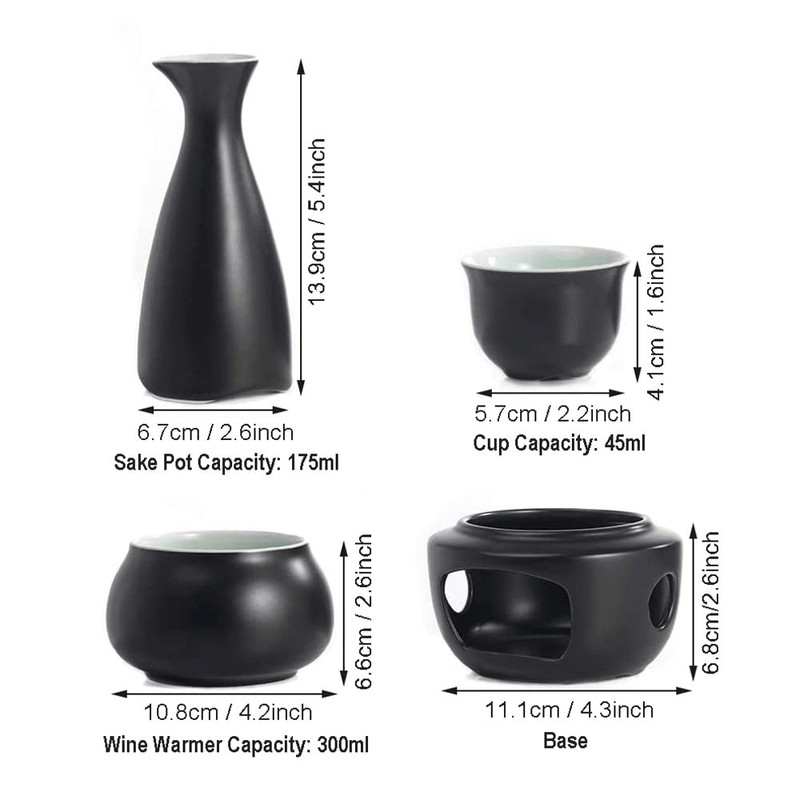 WINIAER Ceramic Sake Set with Warmer Pot, Traditional Pottery Hot