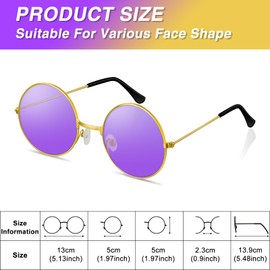 BOUBONI Purple Hippie Sunglasses Round Hippie Glasses 60s 70s Outfits Groovy Party Decorations Sunglasses for Women Men with Glasses Cloth and Glasses Bag for Disco Party Favors