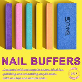 TsMADDTs Nail Files and Buffers Set with 6 pcs Rectangular Buffers and 6 pcs Black 100 180 Grit Files, Professional Nail Care Tools Kit for Women and Girls
