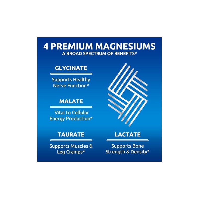 Zentastic Suplemento complejo de magnesio 4 en 1 glicinato, malato,
