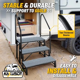 KAXUSDT RV Motorhome Camper Trailer 20" wide 2/3 Steps / 6/7" Drop / Foldaway Entry Step - 3 Steps
