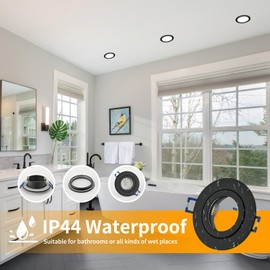 GeyouLux 4 x LED Recessed Spotlights, 230 V, IP44 Frame with GU10 Socket, Aluminium Ceiling Spotlights, Black, Round, Flat LED Spotlights, Bathroom Recessed Spotlights, Mounting Frame, 68 mm, Hole