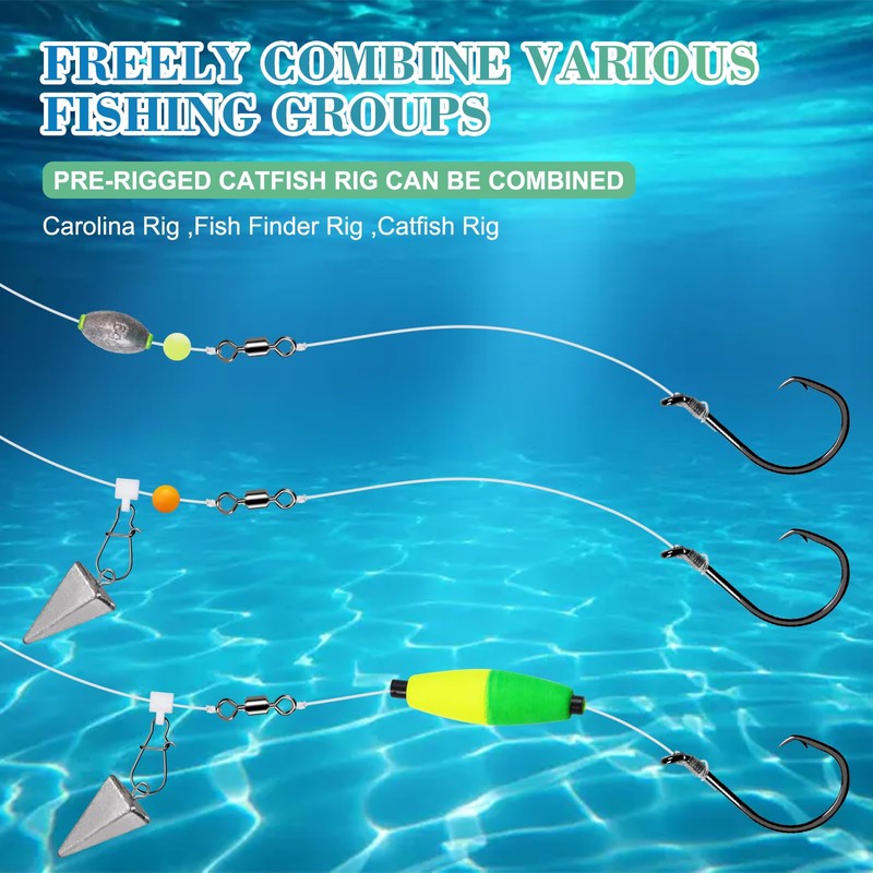 10PCS Pre-Rigged Catfish Rig Circle/Octopus Hooks Rigs for Catfish Offset