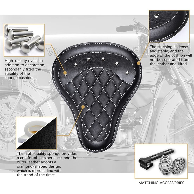 Black Motorcycle Cushion Spring Solo Seat Compatible with Honda Rebel