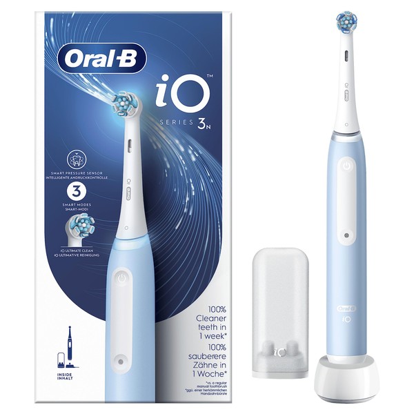 Oral-B Spazzolino Elettrico Ricaricabile iO 3N, Sensore di Pressione, Timer Anello Luminoso, 3 Modalità di Spazzolamento, 1 Testina, 1 Spazzolino, Blu, Idea Regalo