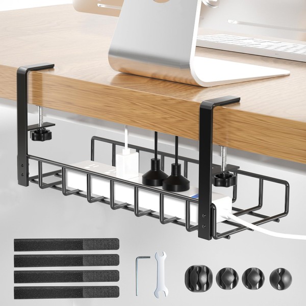 Under Desk Cable Management Tray 1 Pack, Xpatee Upgraded Wire Management No Drill, Cable Tray with Clamp for Desk Wire Management, Computer Cable Rack for Office, Home - No Damage to Desk