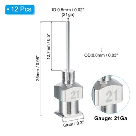 PATIKIL 21Ga x 0.5 Inch Stainless Steel Dispensing Needle Tips, 12Pcs Metal Glue Needle Tube Blunt Tips Luer Lock for Thick Glue Ink Lab, Silver