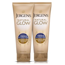 Jergens Natural Glow +FIRMING Self Tanner Body Lotion, Medium to Tan Skin Tone, Sunless Tanning Moisturizer, featuring Collagen and Elastin, Helps to Visibly Reduce Cellulite, 7.5 oz (2 Pack)