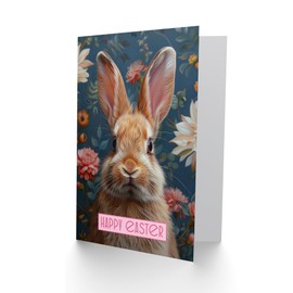 Artery8 Easter Card Cute Bunny Rabbit Floral Pattern Design For Her Gran Sister Niece Daughter Wife Woman Greeting Card
