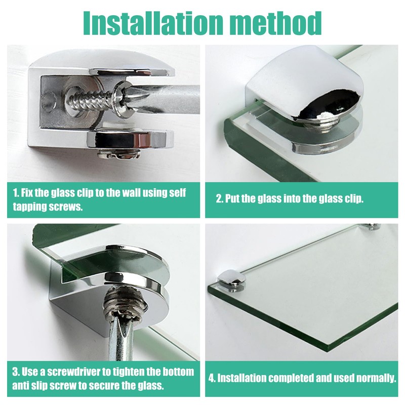 4PCS Chrome Glass Shelf Brackets Adjustable Wall Mounted Zinc Alloy