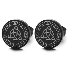 Black Celtic Trinity Knot Stud Earrings for Men Nordic Rune Steel Earrings Fake Plug Fake Gauge