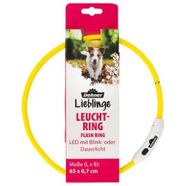 Dehner Lieblinge LED Dog Light Collar Flash Ring Adjustable Length 65 cm Height 0.7 cm Polyester Yellow