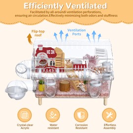 Acrylic Hamster Cage Chewproof,8 in 1 Hamster House 2-Layer with Transparent Viewing,Top Open Mouse Cage for Pet Mice,Hamster Habitat for Dwarf Hamster,Gerbils (Clear, 17.7"x13"x11.8")