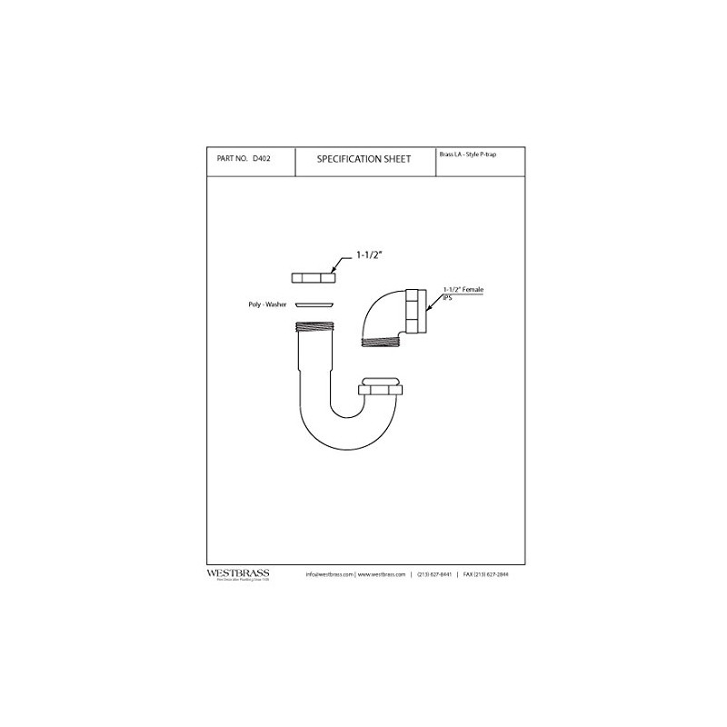 Westbrass D402LA-05 1-1/2" Brass LA Code P-Trap, Polished Nickel