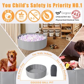 Large Ball Pits for Toddlers with Storage Bag Gifts for Baby Girls Boys Kids as Play Yard, Baby Playpen, Fence, Oxford Cloth Portable & Foldable Ball Pool (Balls Not Included), Gray