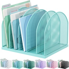 gianotter Desktop File Organizer, Desk Organizer with 5 Compartments, Paper Organizer for Desk, Workspace Organizers for Office Supplies (Blue)