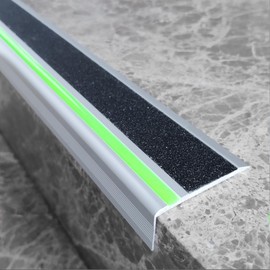 ZALNVEY 3 Pack 48 in L Shaped Stair Nosing with Green Glow Strip, Outdoor Aluminum Stair Edge Protector, Long Stair Edging Stair Trim, Anti Slip Traction Steps Treads Plate Help Elderly, Kids Walk