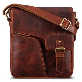 ROYALZ Modern Vintage Shoulder Bag Men's Small Leather 'Denver' Small Leather Genuine Leather Men's Bag for Hanging Shoulder Bag for Everyday Leisure Work, Roma Cognac Brown