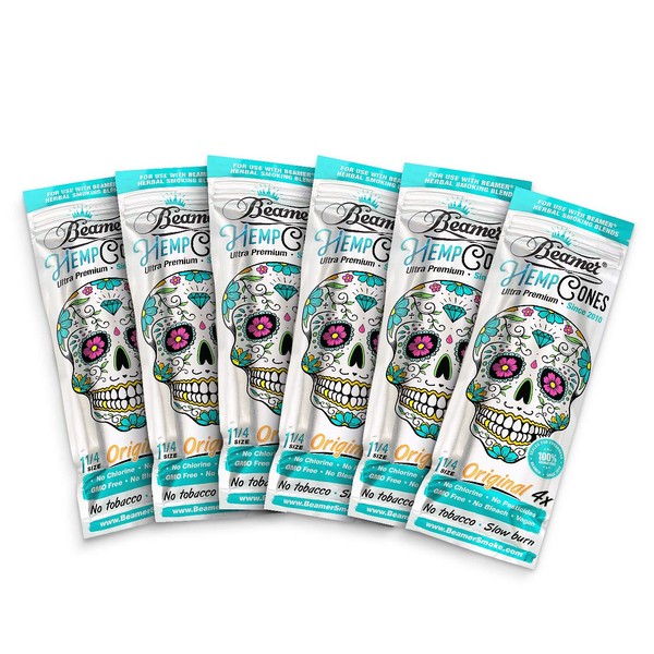 24 Total Beamer Vegan Hemp Cones (6 Packs of 4) - 1 1/4 Size + Beamer Smoke Sticker