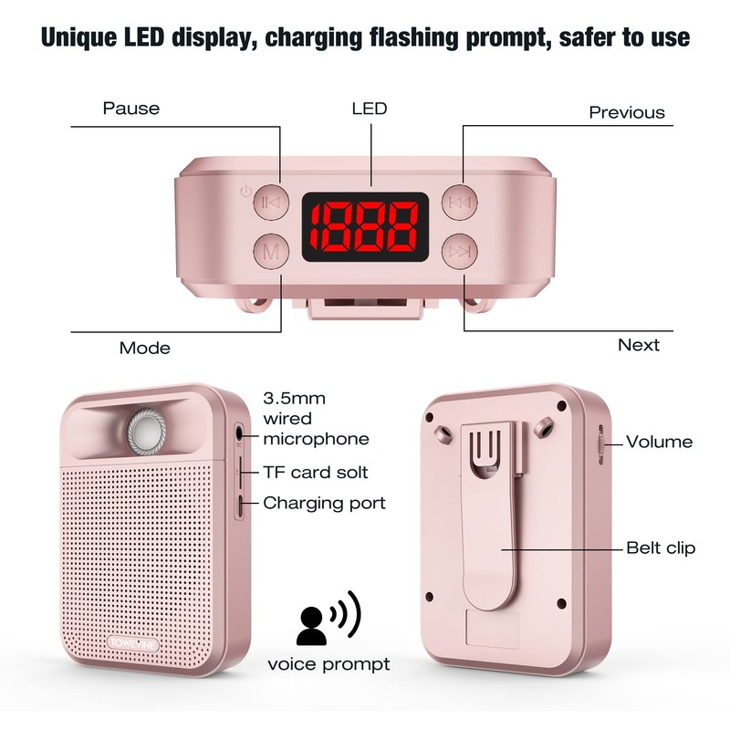 Voice Amplifier, Towevine Rechargeable Microphone for Teachers, Portable Speaker with