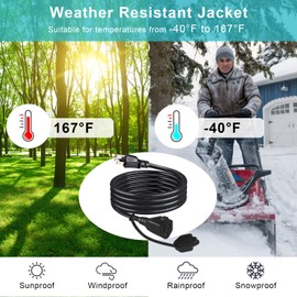 3FT Short Outdoor Extension Cord Weatherproof - Black Weather Resistant Garden 3 Prong Indoor Grounded Power Extension Cord, 16AWG SJTW Heavy Duty Single AC Outside Household Extension Cable (3FT)