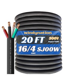20 Feet 16/4 SJOOW Cable Cord 16 AWG 4 Conductor SO Wire - 16 Gauge 4 Conductor (16/4 Wire) 300V Portable Power Extension Cable for Motor Leads, Portable Lights, Battery Chargers