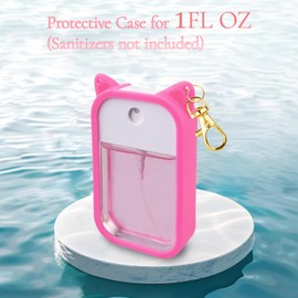 VANEST Silicone Case Compatible with Touchland Hand Sanitizer Spray 1 fl oz, Cat Design Protective Case with Keychain for Power Mist and Glow Mist, Hand Sanitizer Spray Accessory 1 Pack (Hot Pink)