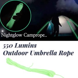 Glow-in-the-Dark Paracord, Survival Paracord Cord, Parachute Rope, 9 Cords, 30 m / 100 ft, 550 lbs, Luminous Glow in the Dark, Tear-Resistant, Green