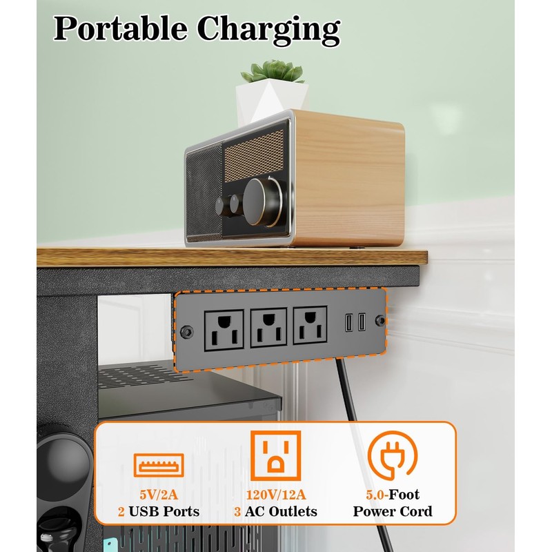 Computer Tower Stand with Charging Station & USB Ports -