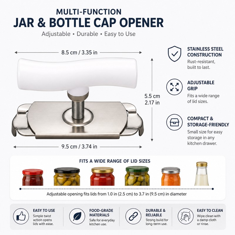 Adjustable Jar Lid Opener for Kitchen Use – Stainless Steel