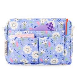 Multi-functional Portfolio Organizer, Waterproof Travel Pouch Zippered Case,Journal Supplies Storage Case for Notebooks,Make-up, Office Supplies.Purple Flowers