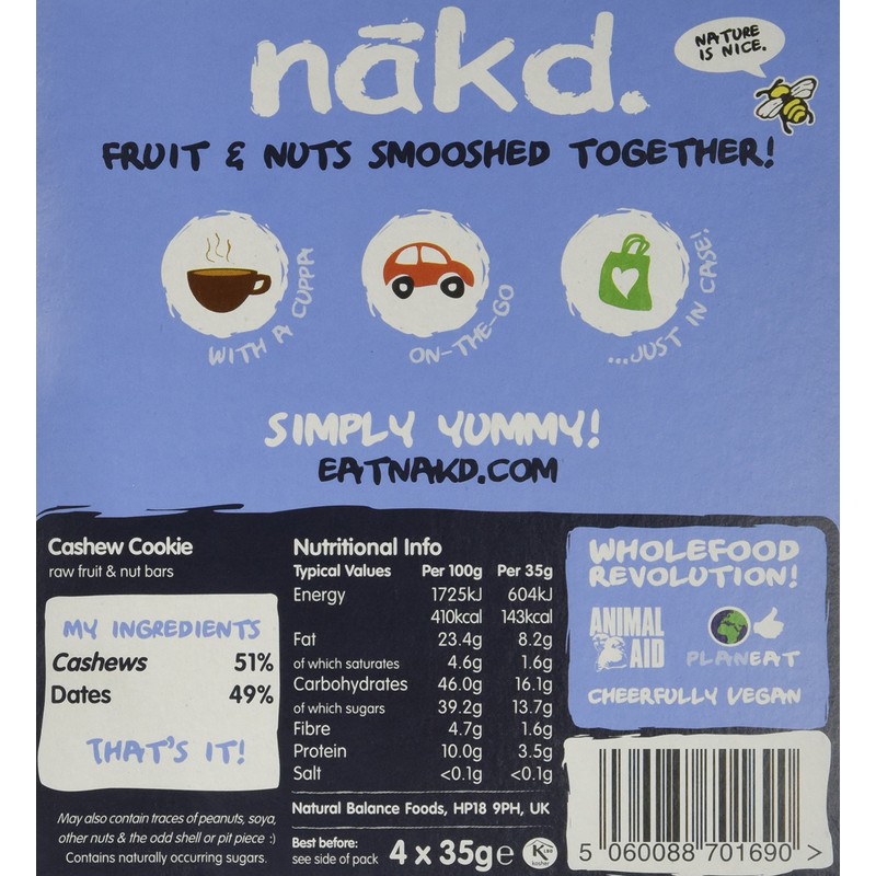 Nakd Bars Cashew Cookie 4 x 35 g (Pack of