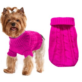 Dog Sweaters for Small Dogs Girl Boy, XS Yorkie Sweaters XXS Puppy Doggie Sweater Winter Warm Dog Turtleneck Knitwear Pullover for Chihuahua Fall Winter Cold Weather,Hot Pink L