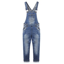 KIDSCOOL SPACE Girls Slim Washed Fashion Soft Denim Jeans Overalls,Deep Blue,10-11 Years