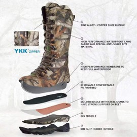 R RUNFUN Men's 16" Snakeproof Hunting Boots Waterproof Side-Zip Mud Boots with Steel Shank, Non-slip Camo Boot for Outdoor Work(RF2010-16GN, Size8.5)