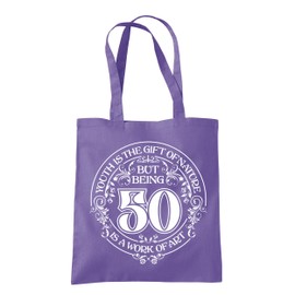 Dead Set Studio 50th Birthday Tote Bags, 50th Birthday Bag for Women Born in 1975, Funny & Stylish 50th Gift Bag for 50 Year Old Women VIOLET