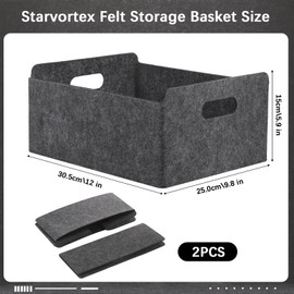 Starvortex 2Pack Felt Storage Basket, Foldable Fabric Storage Box with Handle, Wardrobe Storage Boxes, Drawer Organiser Clothes, Small Grey Storage Basket for Shelves Bedroom Office