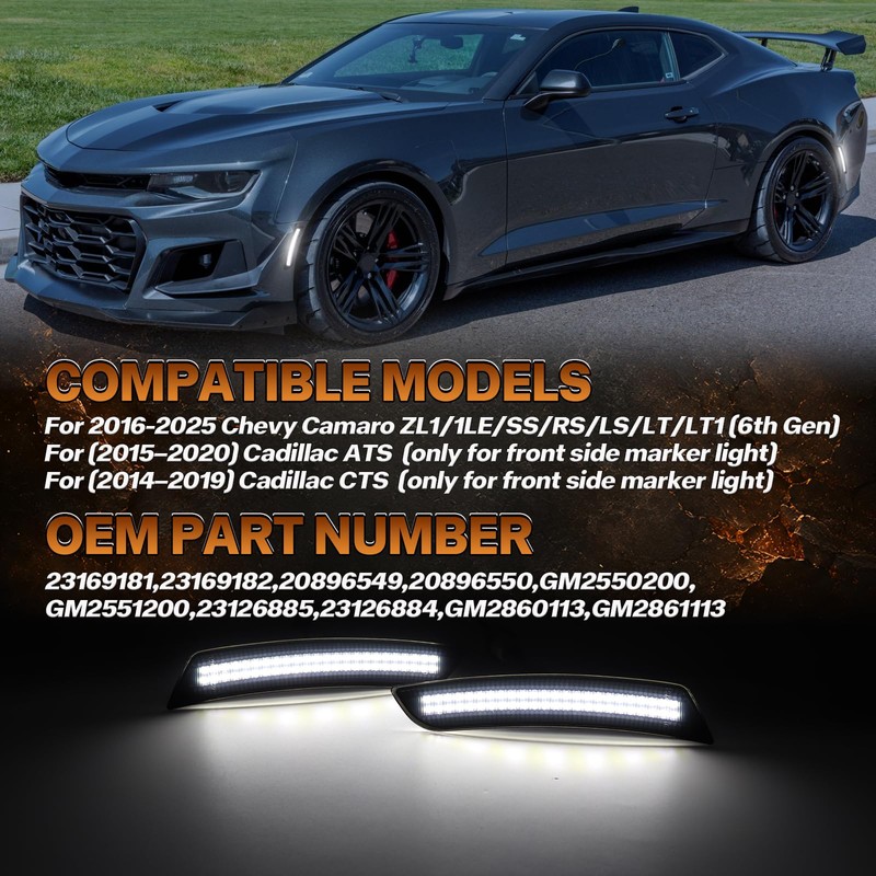 Dynamic Scan LED White Side Marker Lights for Chevy Camaro