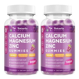 2 PCS Sugar Free Calcium 1200 mg with Vitamin D3 K2 (MK-7) Gummies, Calcium Citrate Magnesium Zinc Supplement w/Boron, Glucosamine Chondroitin, Max Absorption for Bone, Immune, Joint, Grape-Flavor